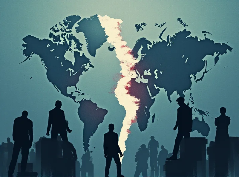 Illustration of escalating international tension, with a globe in the background and silhouetted figures facing off.