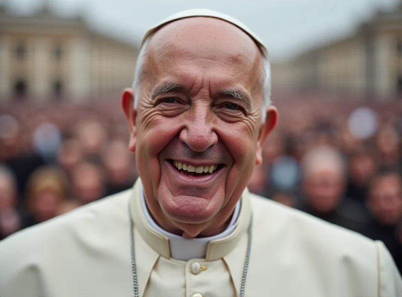 Pope Francis smiling gently at a crowd.