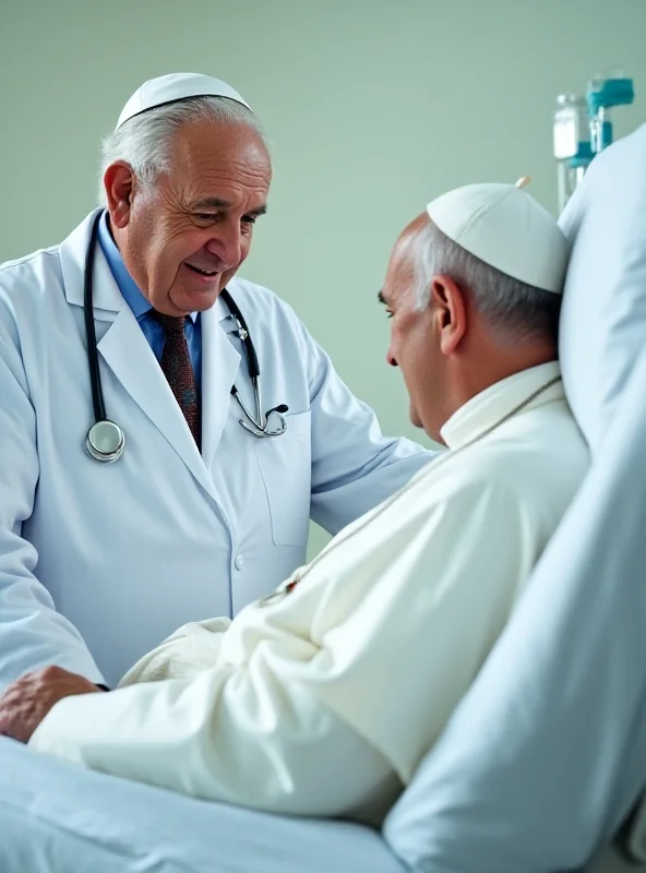 A doctor checking on Pope Francis in a hospital bed