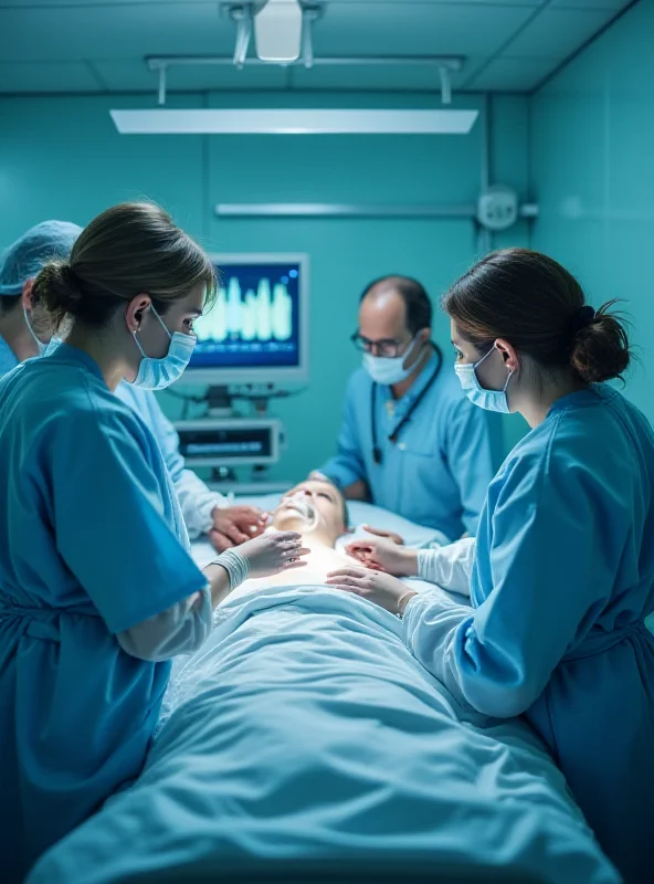Medical professionals attending to a patient with a respiratory condition.