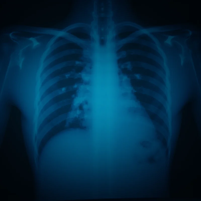 A doctor examining an x-ray of a patient's lungs.