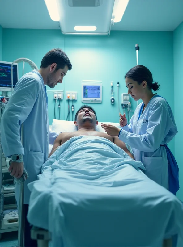 A doctor checking a patient's vitals with medical equipment in a hospital room