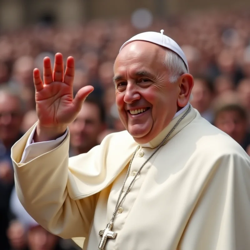 Close-up of Pope Francis waving to the crowd