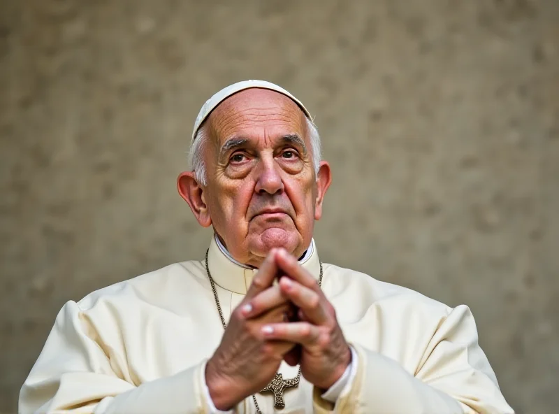 Pope Francis in prayer, looking peaceful and serene.