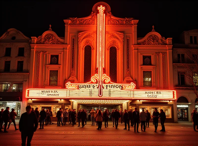 The Grand Rex theater in Paris, lit up at night.