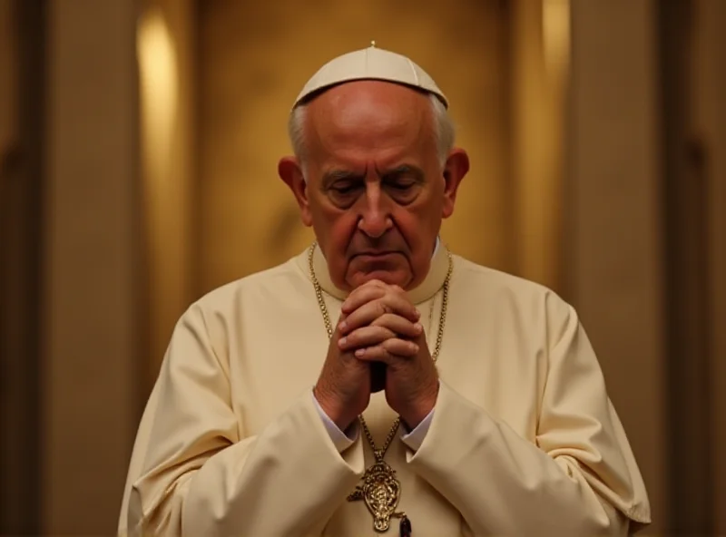 Pope Francis praying indoors.