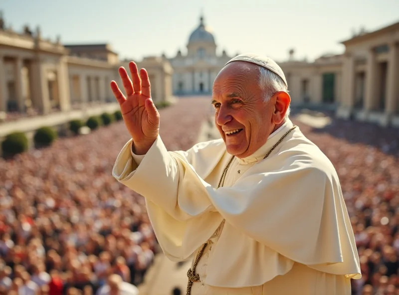 Pope Francis waving to a crowd from a balcony