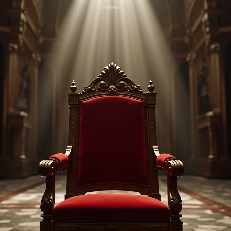 Empty papal chair in St. Peter's Basilica, symbolic of the Pope's absence, bathed in soft light.