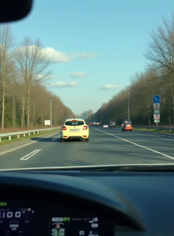 A speed camera on a Polish road, capturing a speeding car with someone making an offensive gesture.