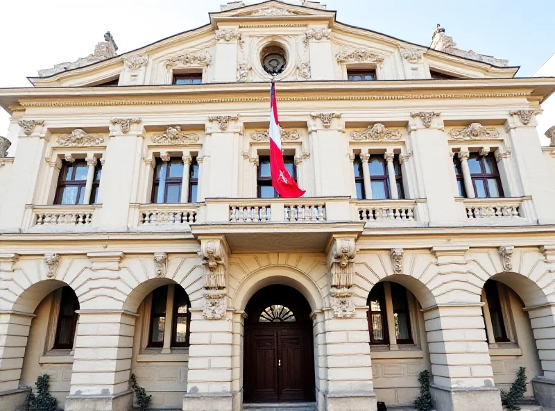 The facade of the Municipal Court in Prague during the day.