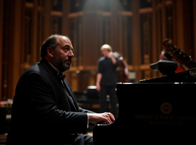 Lukáš Vondráček is playing a piano during a performance at the Municipal House with the Prague Capital City Symphony Orchestra FOK. Tomáš Brauner is conducting.