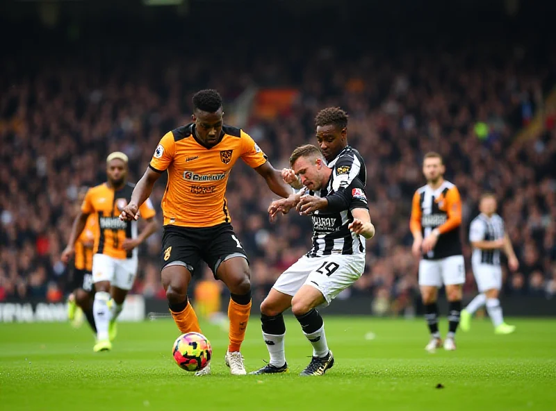Action shot of a Premier League match between Wolves and Fulham, with players battling for the ball.