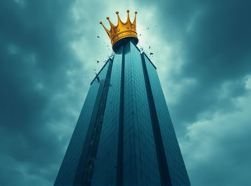 Illustration of a crumbling tower and a falling crown, symbolizing financial downfall.