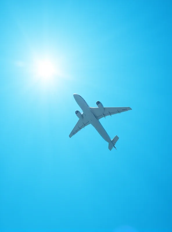 Close-up of an airplane in flight against a blue sky