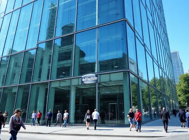 Modern bank building exterior in a city center.
