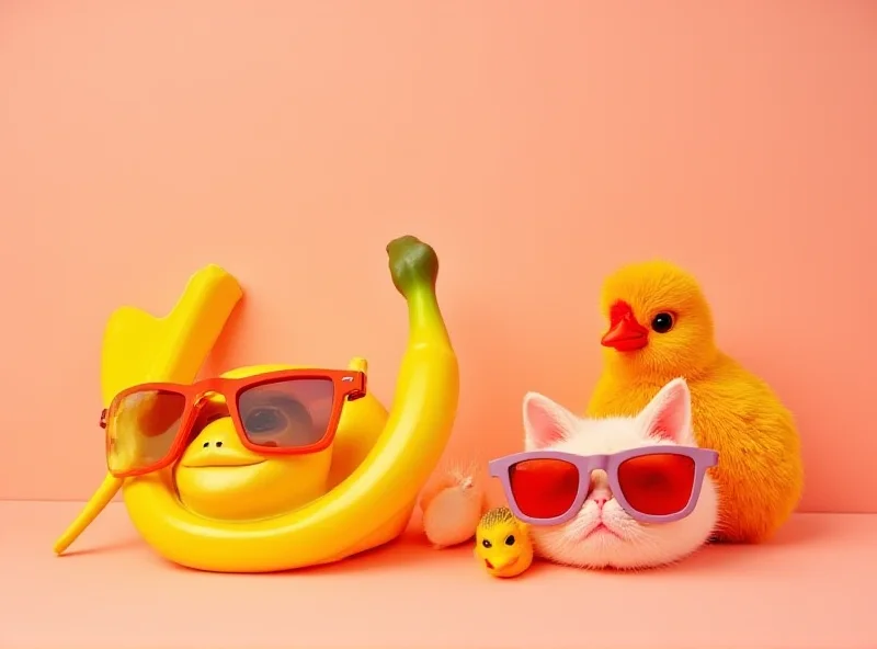 Collection of quirky items, including a banana-shaped phone and a cat-shaped pillow