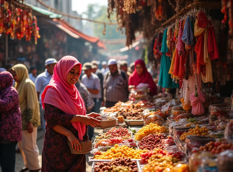 Muslims shopping for sweets and clothes in Indonesia during Ramadan.