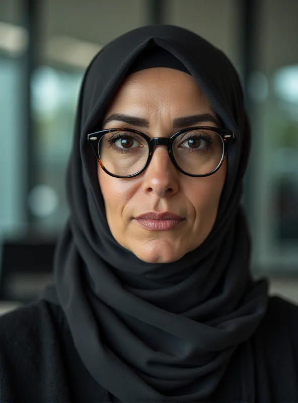 A serious woman looking thoughtfully, possibly a censor or an artist