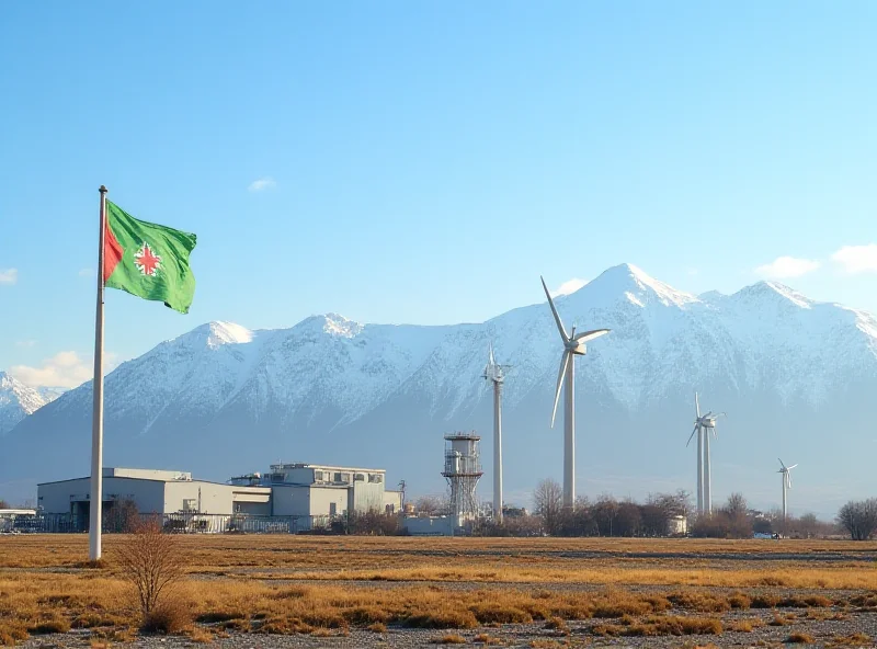 Tajikistan flag waving in front of a modern industrial complex, symbolizing international trade and cooperation.