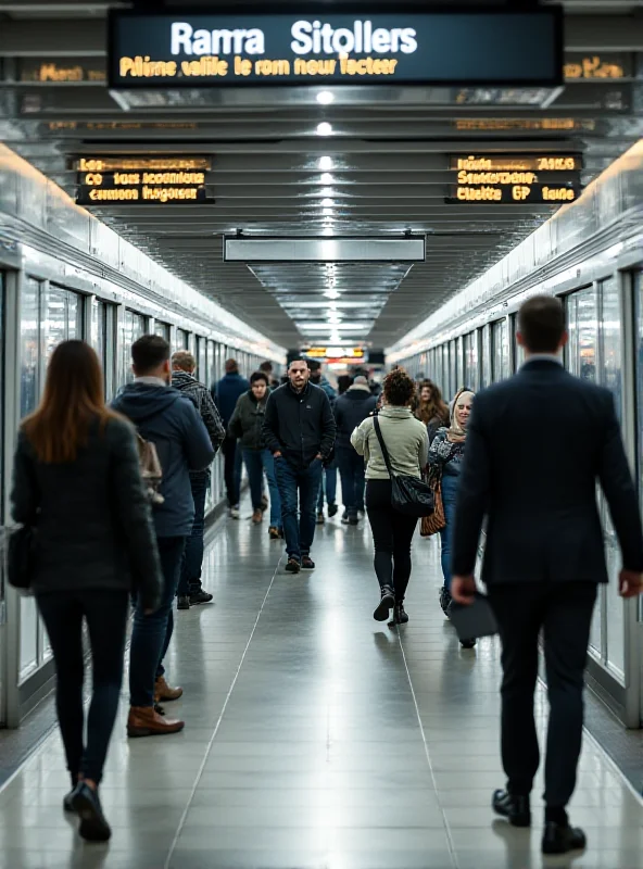 A modern metro station in Ile-de-France, France, with commuters passing through the turnstiles.
