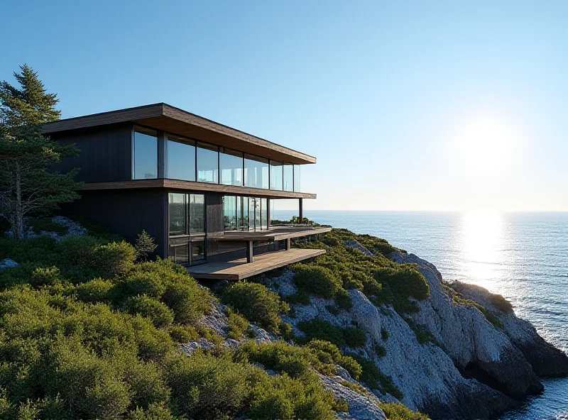 Exterior of a modern three-story home with ocean views.