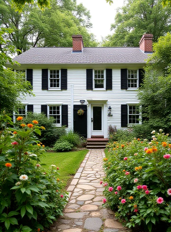A historic colonial-era house with a well-maintained garden.