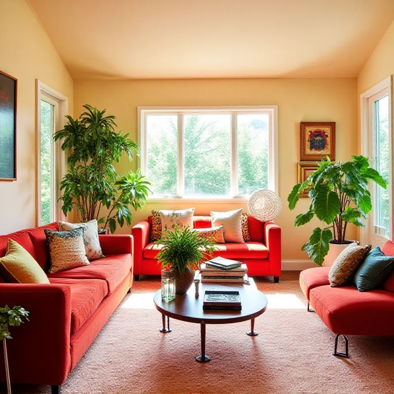 A beautifully renovated living room with bright colors and modern furniture, showcasing Laura Geller's personal style and design choices.