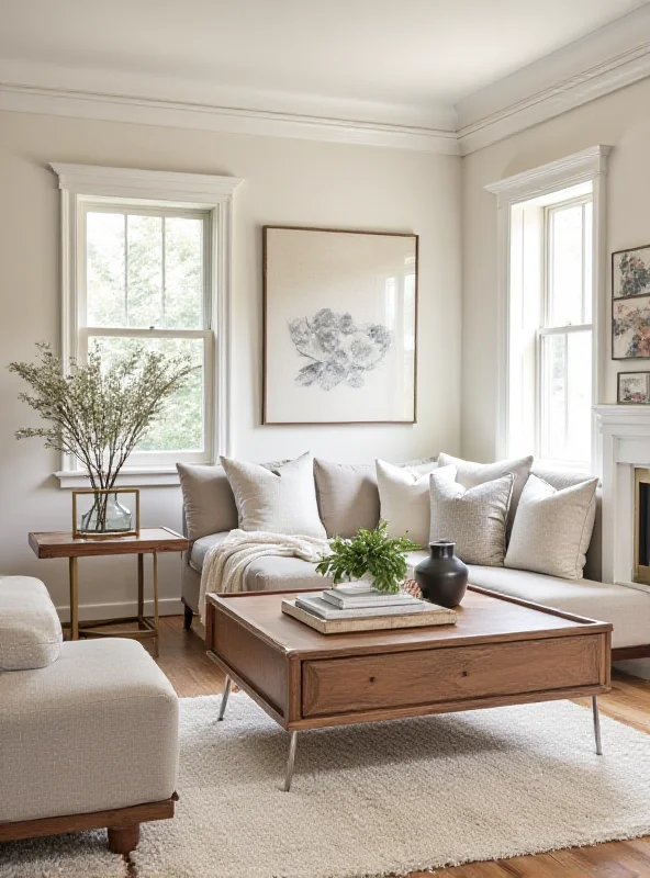 A modern living room in a well-staged flipped house