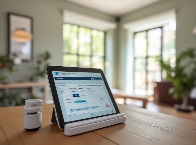 Modern apartment interior with smart home devices and a tablet displaying Airbnb automation software.