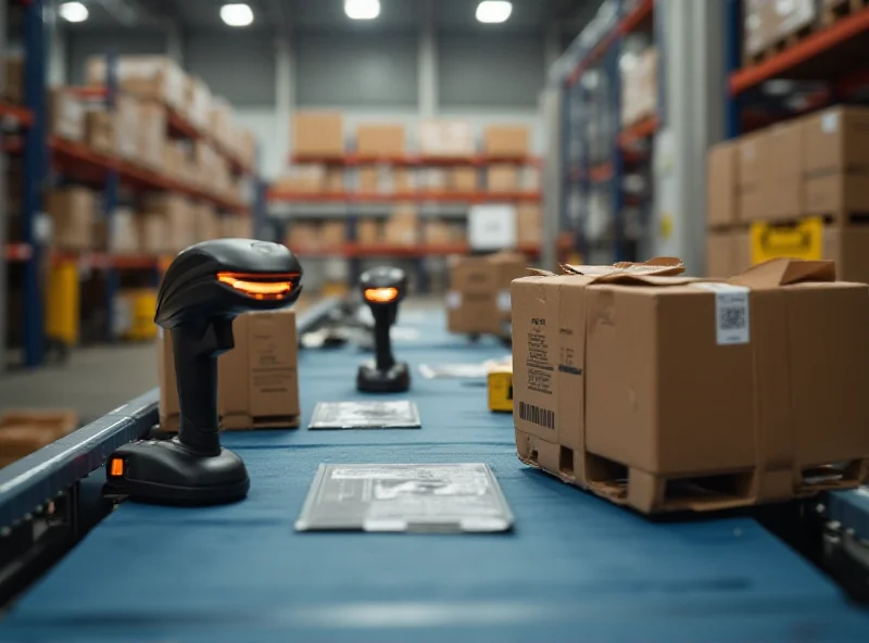 A stylized image of Zebra Technologies' bar code scanners in a warehouse environment.