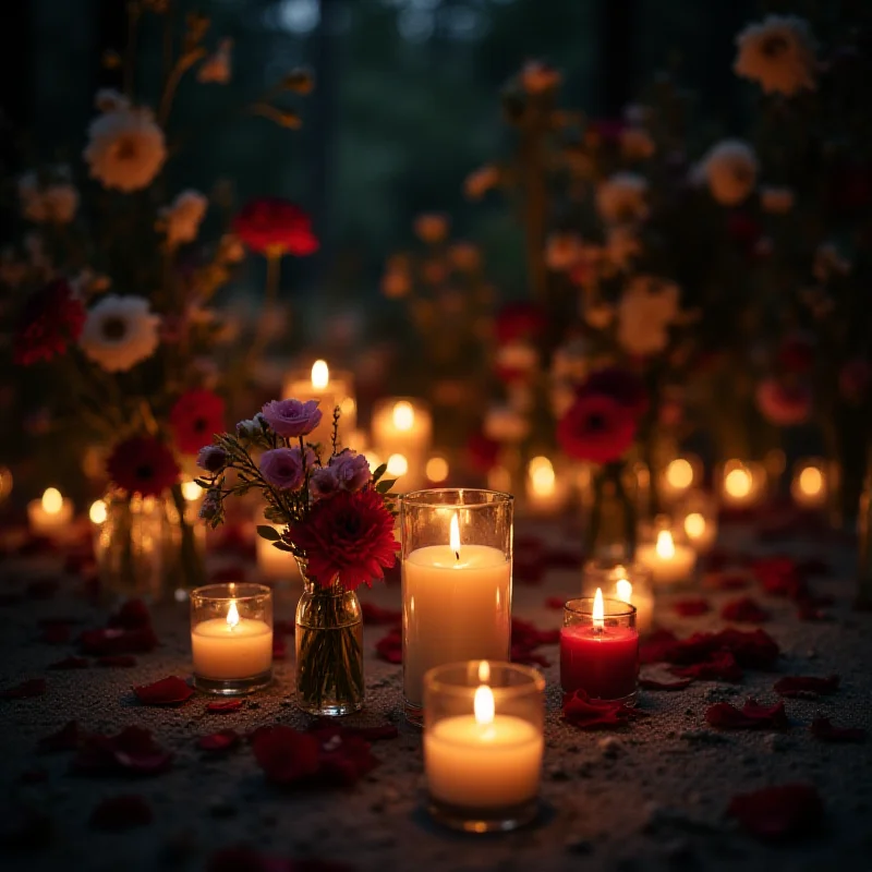 Candles and flowers at a vigil