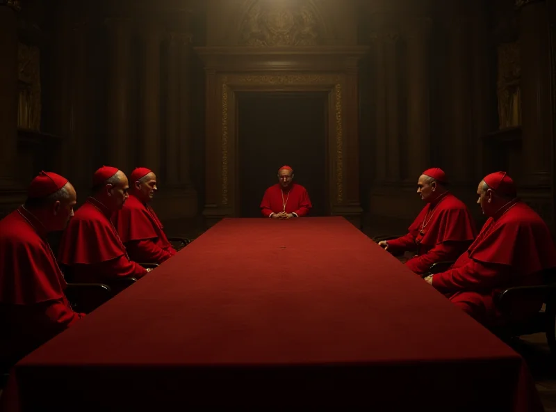 A scene from the movie Conclave, showing cardinals in a serious meeting.