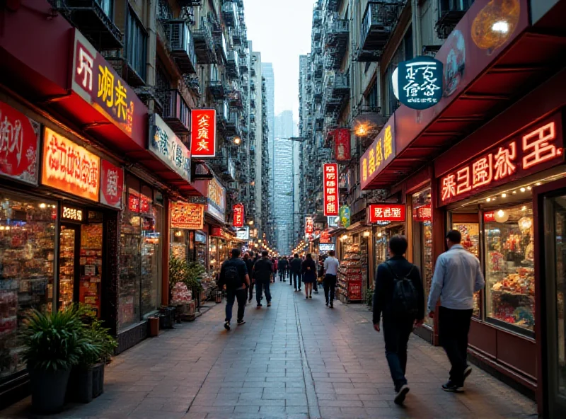 A bustling Hong Kong street with shops, but fewer shoppers.