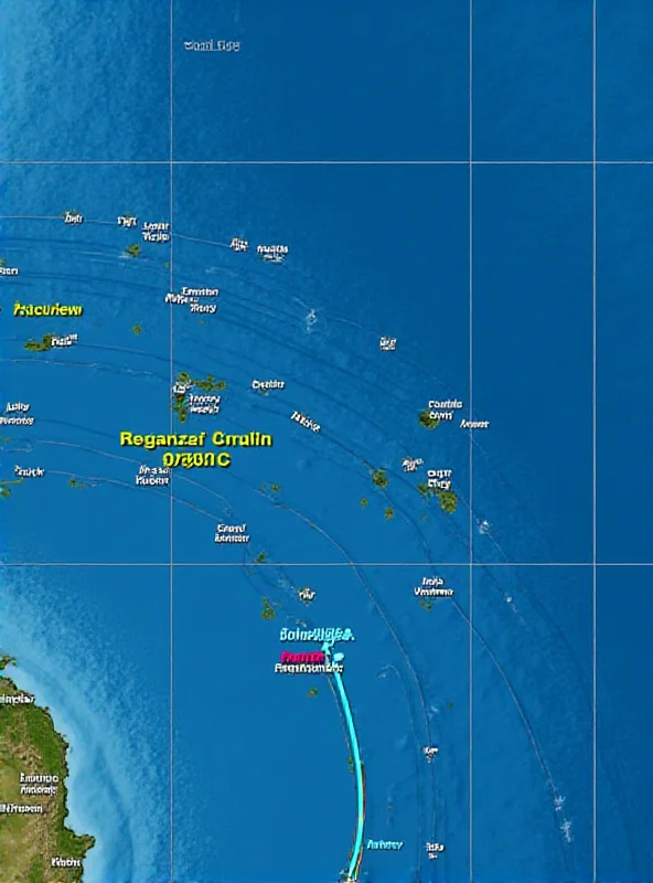 A map showing the projected path of Cyclone Garance near Réunion