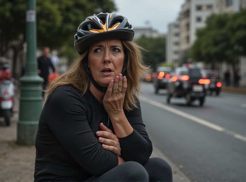 Christiane Torloni looking distressed after being mugged while cycling in Rio de Janeiro.