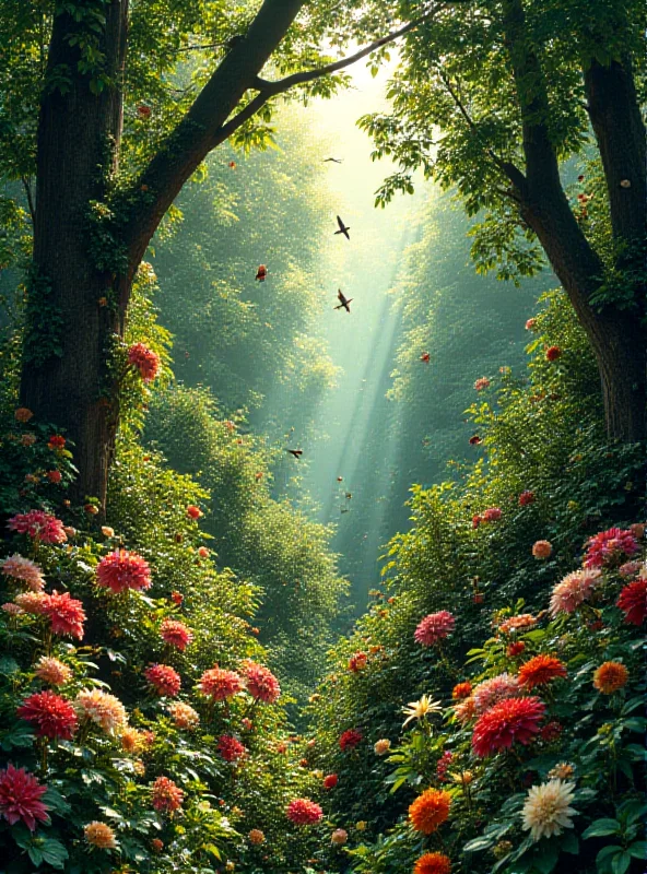 A lush, vibrant forest scene, representing global biodiversity, with various plant and animal species visible.