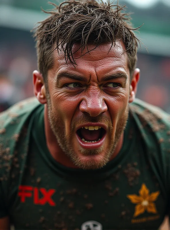 Close up of a rugby player's face during a game.