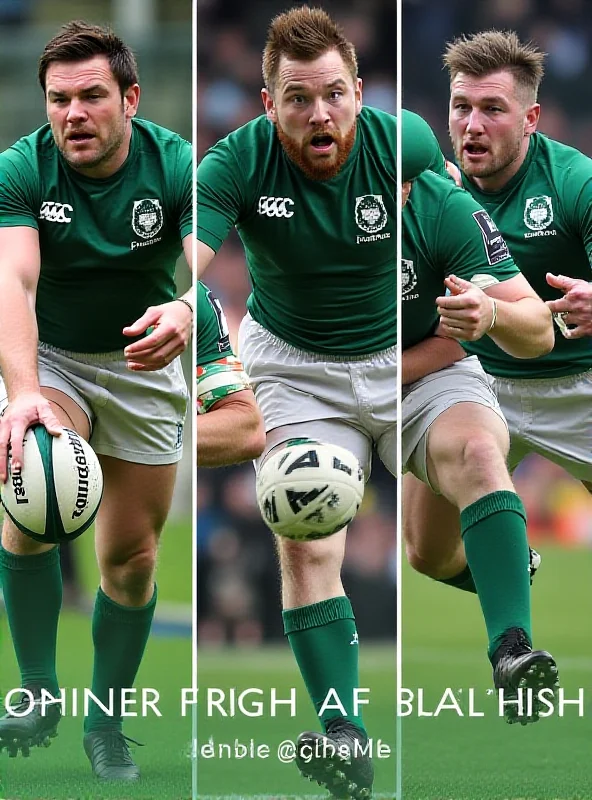 A collage of Cian Healy, Conor Murray, and Peter O'Mahony in action during rugby matches.