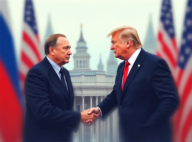 Illustration of a handshake between a Russian and US diplomat