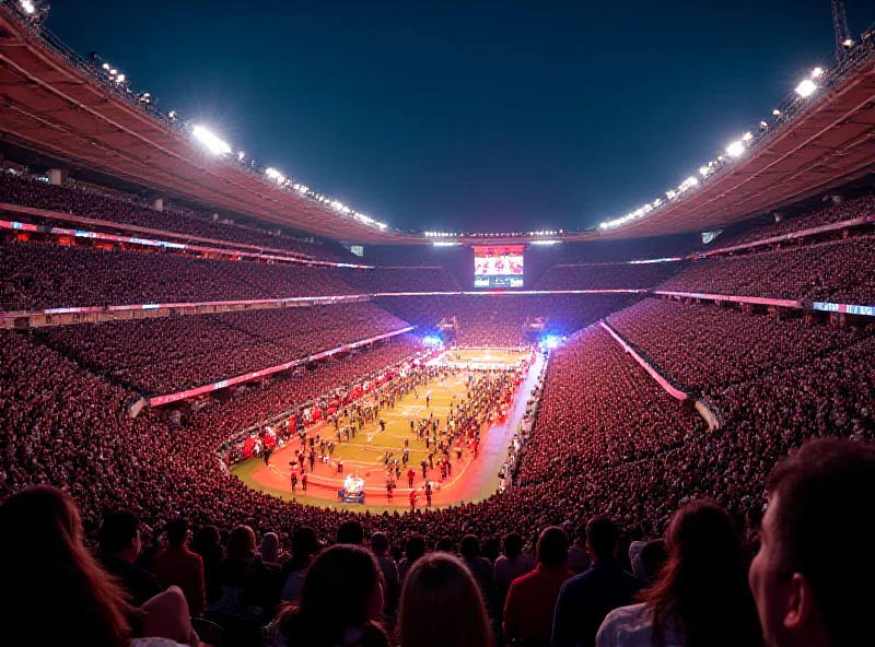 A panoramic view of the Sapucaí stadium during the Champions' Parade, filled with vibrant colors and cheering spectators.