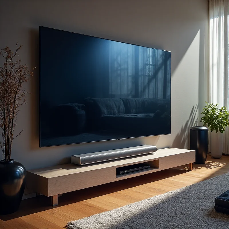 A Samsung HW-Q990D Dolby Atmos Soundbar set up in a living room, showcasing its sleek design and multiple speakers.