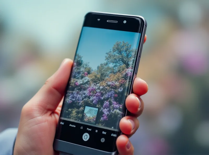 Close up of a Samsung Galaxy phone screen showing the camera app with filter options.