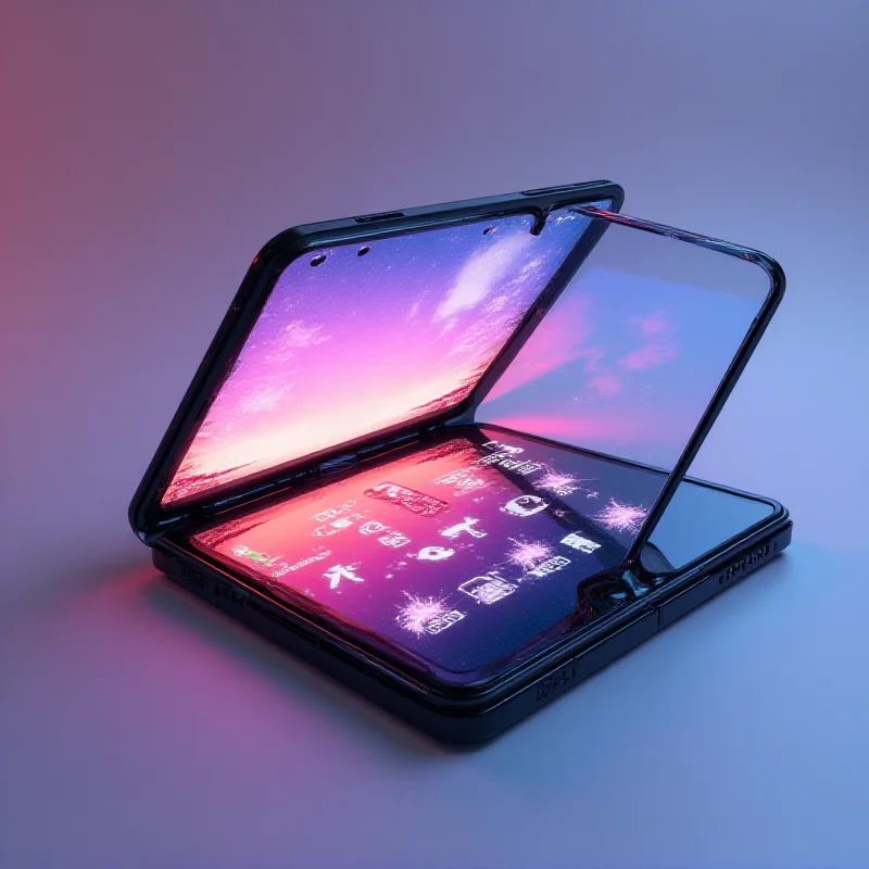 A concept rendering of the Samsung Galaxy Z Flip 7 with a seamless outer display, without the black folder frame.