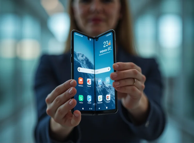 A person holding a Samsung Galaxy Z Fold 6, partially folded, with the One UI 7 interface displayed.
