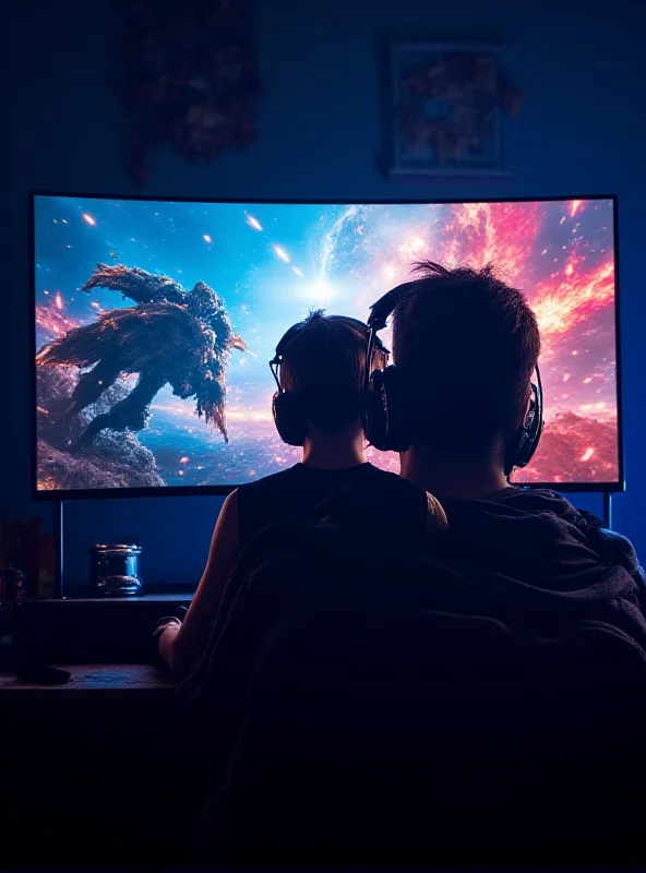 A gamer engrossed in a video game, illuminated by the vibrant display of the Samsung Odyssey G9 G95C curved gaming monitor.