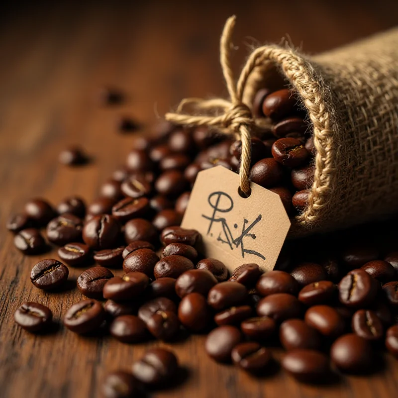 Close-up shot of coffee beans with a price tag showing an increased price.