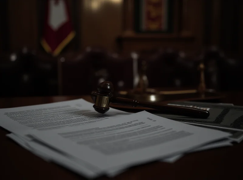 Image of a courtroom with gavels and legal documents, symbolizing a lawsuit.