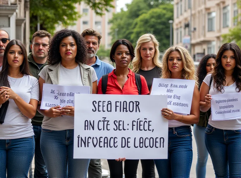 A group of protestors holding signs outside a building.