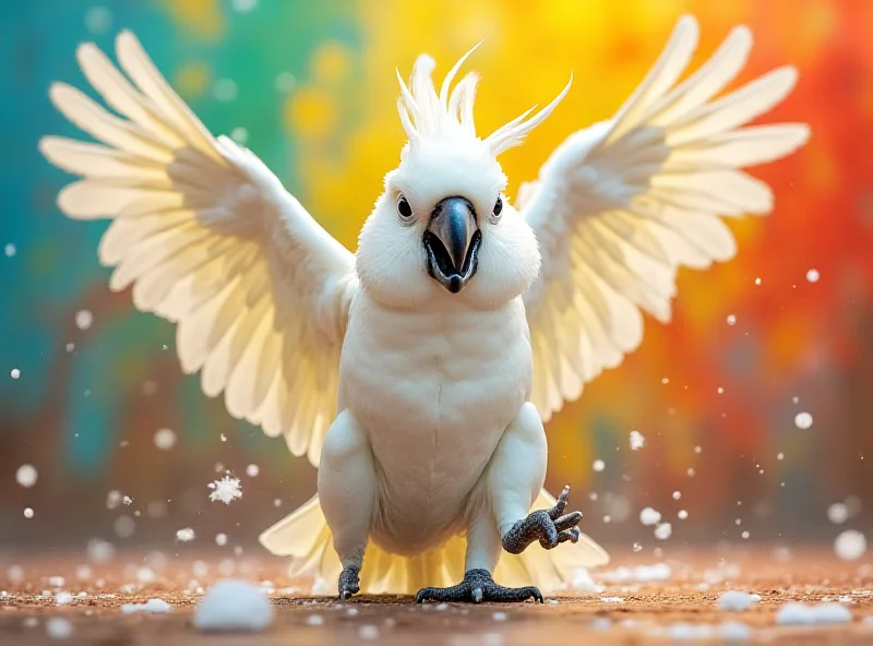 Cockatoo dancing with colorful background