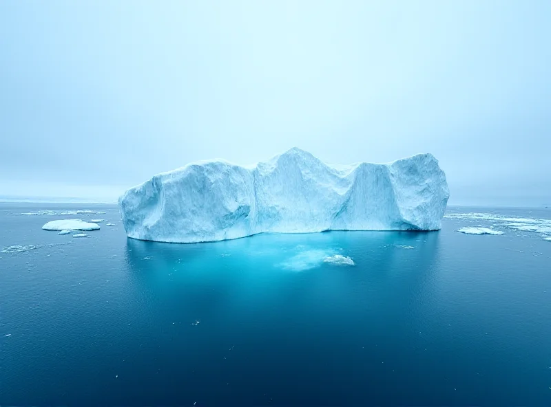 A massive iceberg dwarfing surrounding ocean area